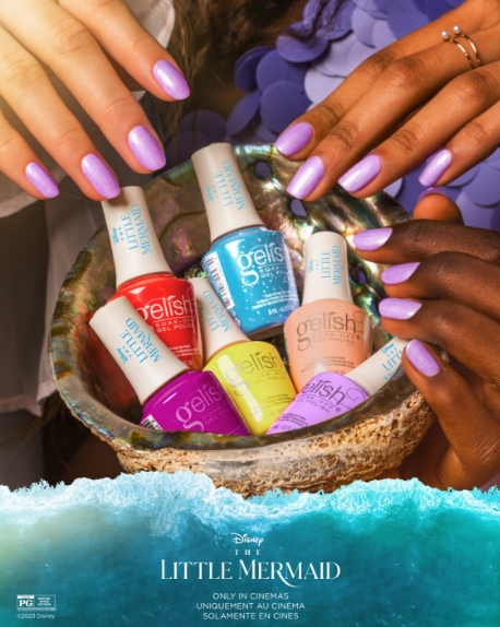 Combination of The Little Mermaid Poster with Assortment of Gelish Summer 2023 Bottle